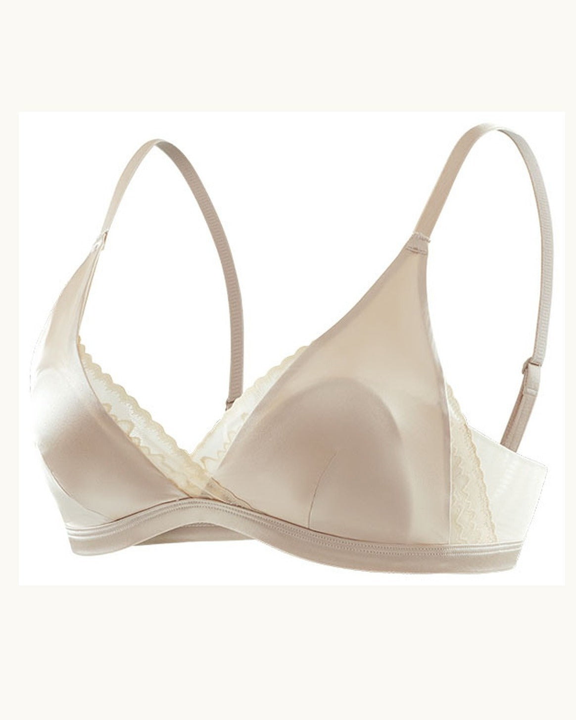 Darette Just Because Silk-Lace Set in Champagne - satin triangle bra laid flat, front detail