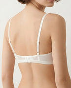Back view of the Darette Just Because Silk-Lace Set in Ivory - adjustable straps and sheer mesh back panel