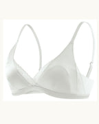 Darette Just Because Silk-Lace Set in Ivory - satin triangle bra laid flat, front detail