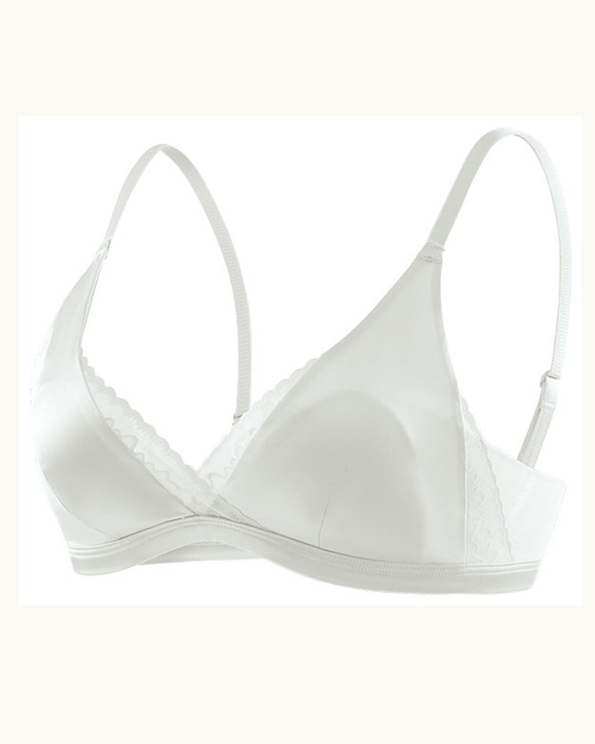 Darette Just Because Silk-Lace Set in Ivory - satin triangle bra laid flat, front detail