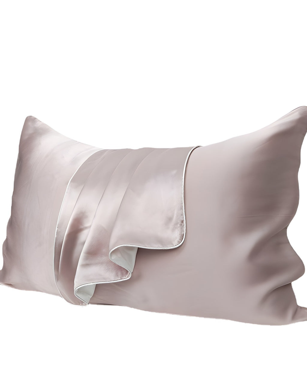 Darette Night Shift Silk Pillowcase in Mauve on a plain background, showing the folded satin corner