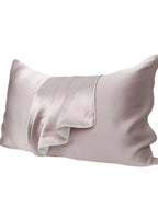Darette Night Shift Silk Pillowcase in Mauve on a plain background, showing the folded satin corner