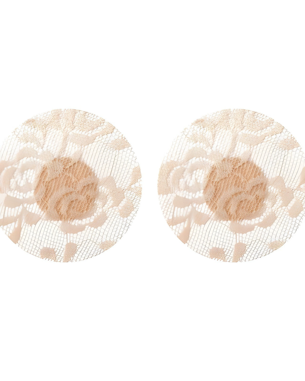 Close-up of the Darette Open Back Lace Covers in Nude - floral lace texture on a pair of nipple covers