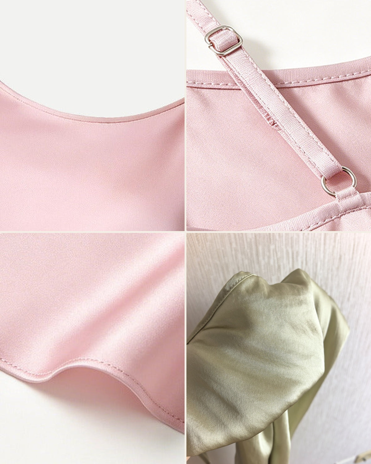 Darette Plain English Silk Slip - close-up collage of the strap buckle and fabric detailing