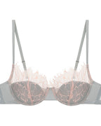 Darette Second Skin Lace Set in Sage - product flat lay of the lace bra on a plain background