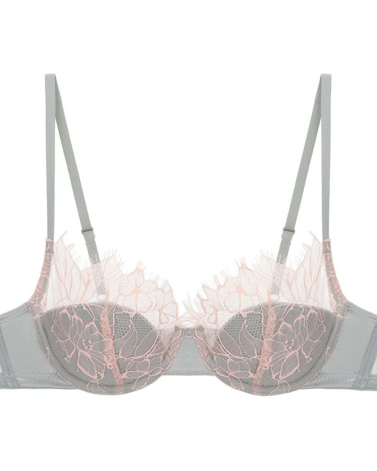 Darette Second Skin Lace Set in Sage - product flat lay of the lace bra on a plain background