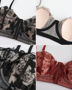 Darette Slow Burn Lace Set - close-up collage of the floral lace detailing across the bra and brief