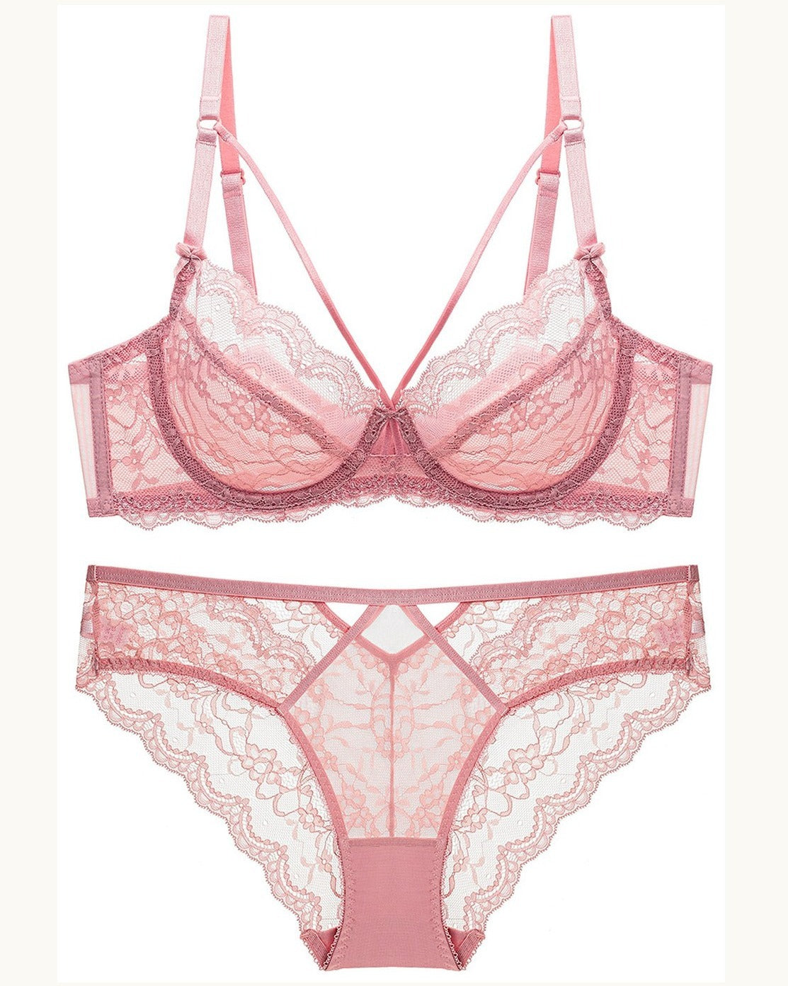 Darette Small Dare Sheer Set and panty in Blush shown as a cut-out product pairing