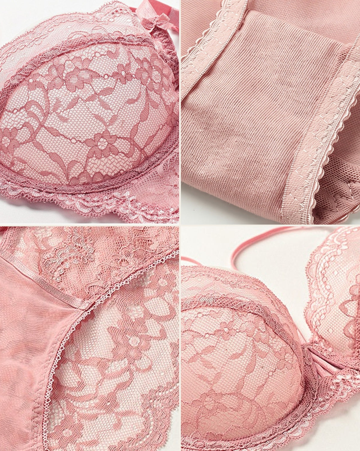 Darette Small Dare Sheer Set in Blush - detail collage of lace cups, straps and panty