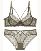 Darette Small Dare Sheer Set and panty in Moss shown as a cut-out product pairing