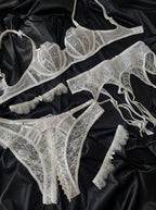 Candid lifestyle shot of the Darette Full Bloom Embroidered Set in Ivory