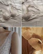 Darette Soft Landing Lace Set - close-up collage of the ivory lace trim and shoulder strap detail