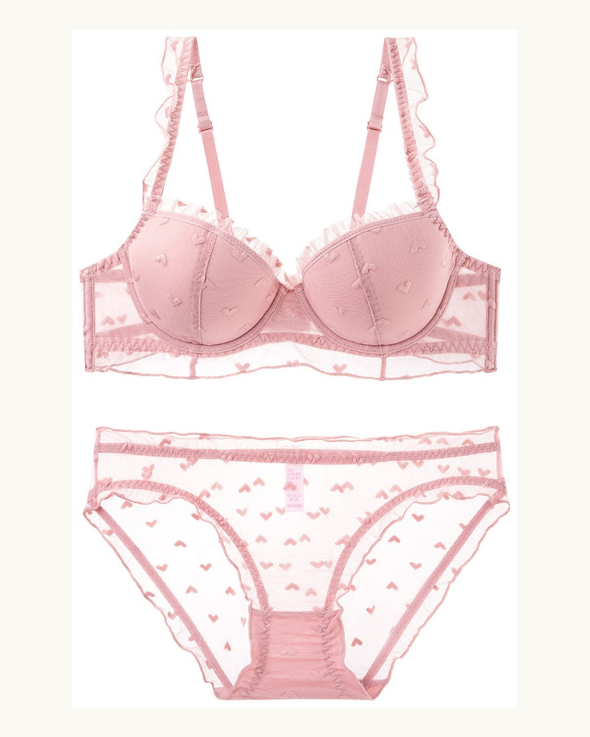 Darette Soft Spot Lace Set and panty in Blush shown as a cut-out product pairing