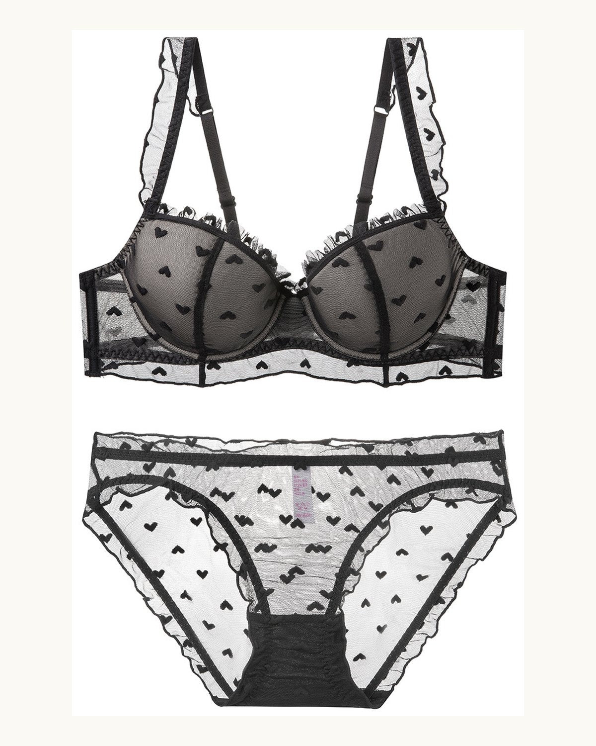Darette Soft Spot Lace Set and panty in Noir shown as a cut-out product pairing