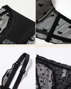 Darette Soft Spot Lace Set in Noir - detail collage of straps, mesh trim and panty