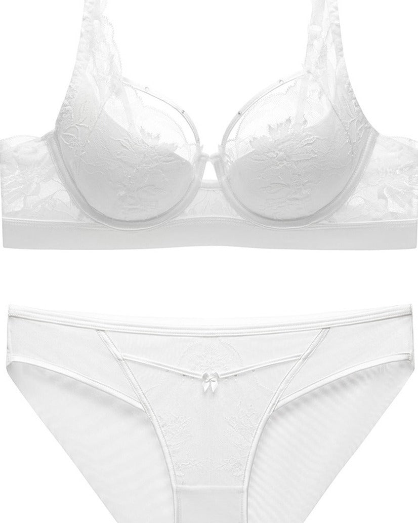 Darette Sure Thing Lace Set in Ivory shown as a cut-out product pairing of bra and panty