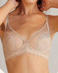 Darette The Confidante Lace Set in Crème - close-up front view of the bunny-ear cup shaping