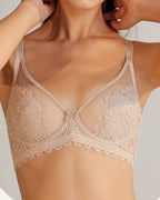 Darette The Confidante Lace Set in Crème - close-up front view of the bunny-ear cup shaping