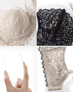 Darette The Confidante Lace Set - detail collage of the lace cups, straps and hardware in both colourways