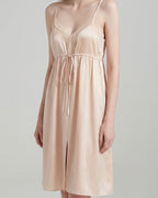 Darette The Real Thing Silk Slip in Crème - front view showing the drawstring waist and flowing satin skirt