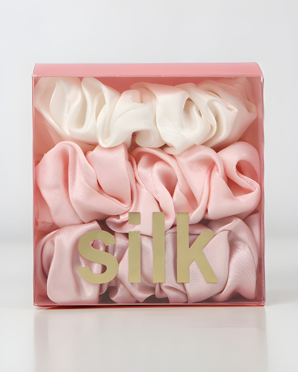 Darette The Understudy Scrunchie Set in Neutrals - gift box of three silk scrunchies in rose, blush and white