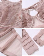 Darette The Undone Lace Set - detail collage of the lace trim, straps and hook closure