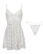 Darette White Flag Slip in Ivory shown with the matching thong - flat product view