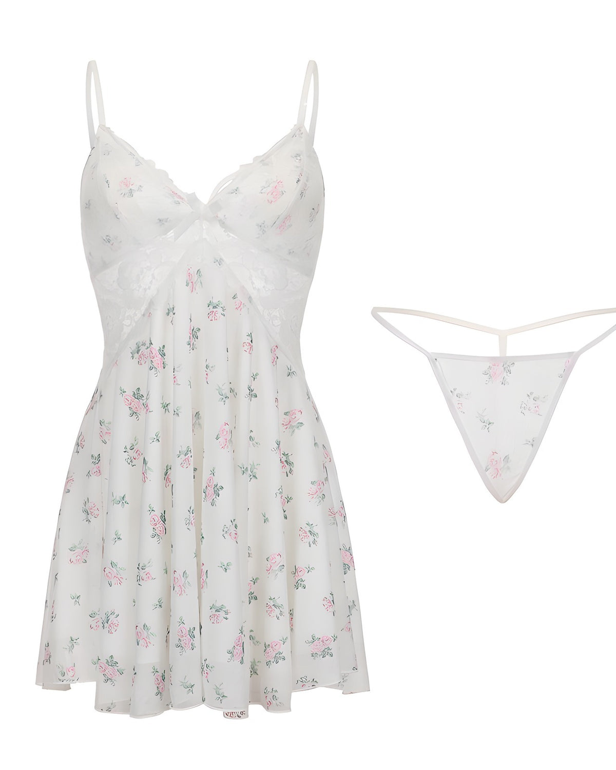 Darette White Flag Slip in Ivory shown with the matching thong - flat product view